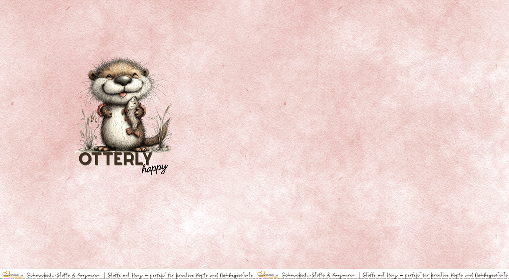 Jersey-Panel mit niedlichem Otter, der einen Fisch hält, Text "Otterly Happy", Snack Attack Kollektion von Schnuckidu