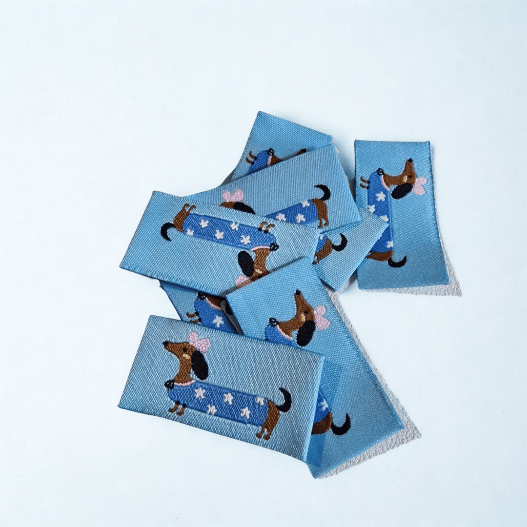 Webetiketten - 20mm x 40mm - Dackel - blau - 1 Stück