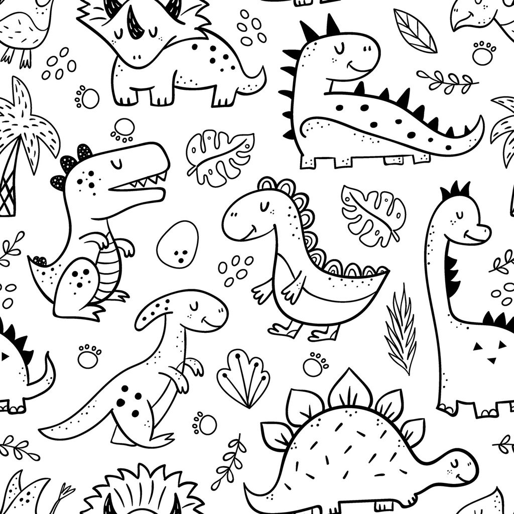 Webware - Baumwolle zum Ausmalen - Dino - Dinosaurier - Ausmalstoff