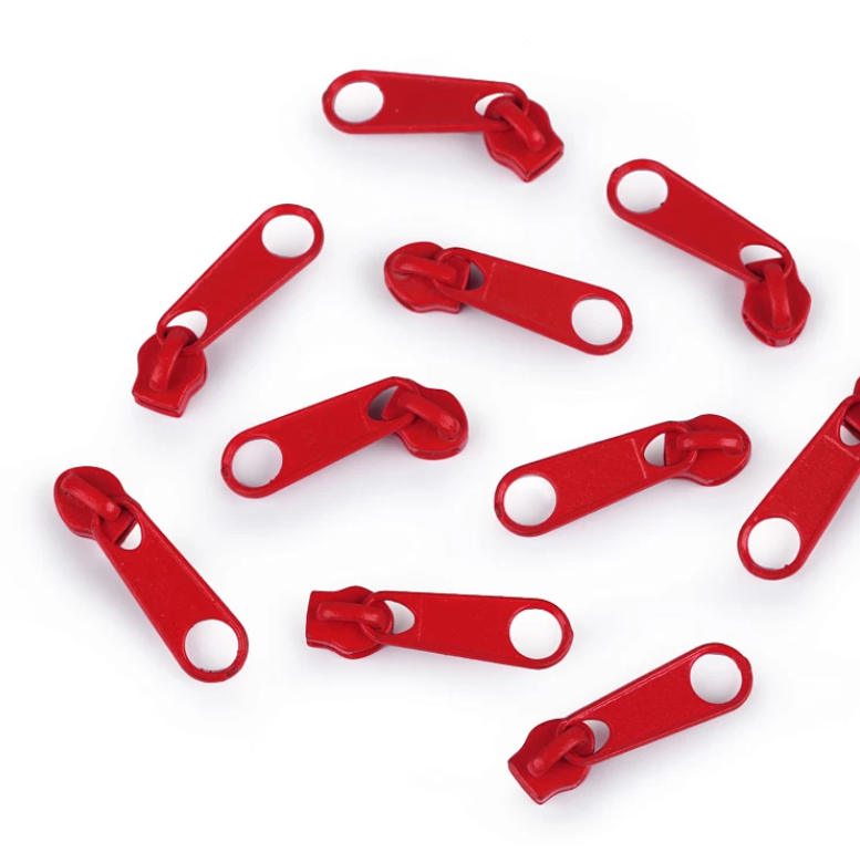 Reißverschluss-Schieber 3mm in Rot aus Metall – Hochwertiger Zipper ohne Arretierung für Spiralreißverschlüsse. Farbecht und abriebfest.