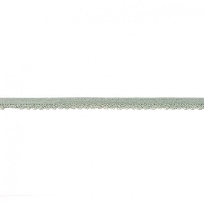 Elastische Spitze in Dusty Mint mit dekorativer Bogenkante, 11 mm Breite, hochwertige Mischung mit Lycra, ideal für Lingerie, nostalgische Wäsche-Abschlüsse und feine Akzente.