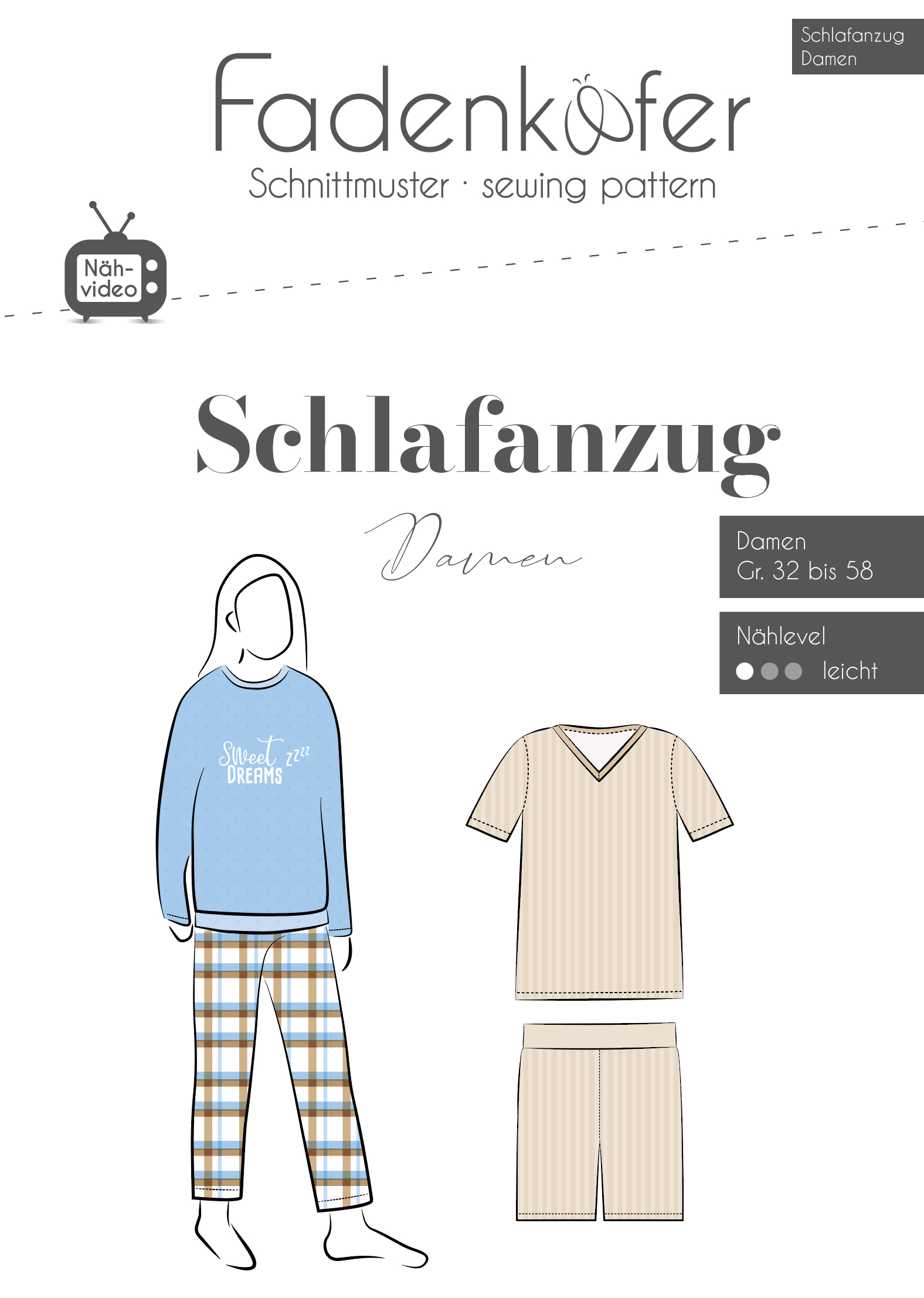 Papierschnittmuster Fadenkäfer - Schlafanzug für Damen - 32-58