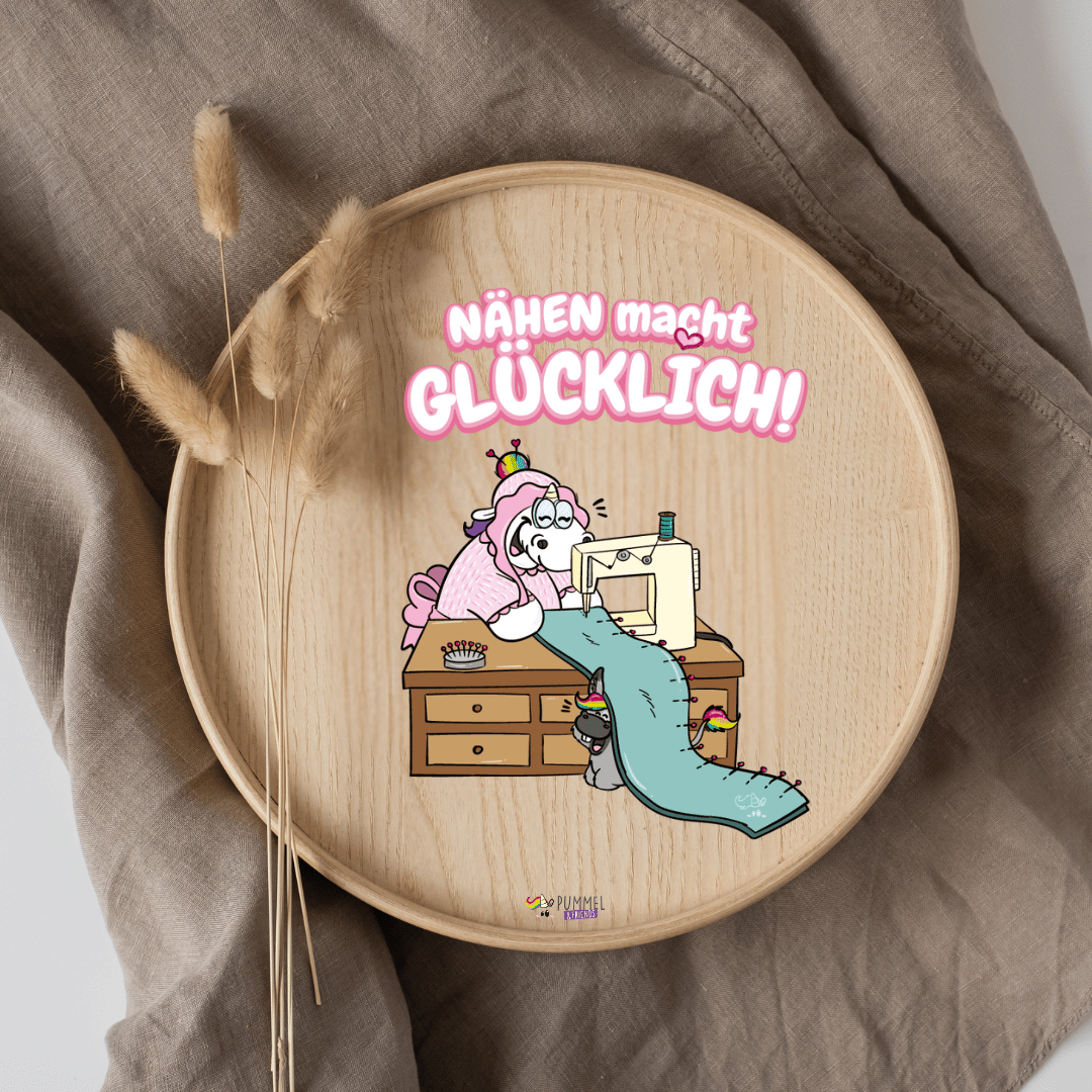 Bügelbild - Pummeleinhorn - Nähen macht glücklich - ca. 13,6x18,6cm