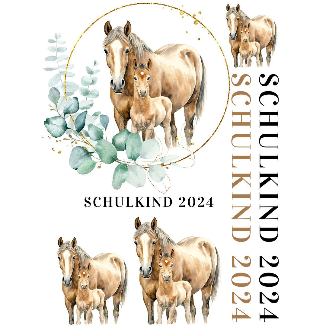 Bügelbild - Plott - Schulanfang - Pferde - 20,7cm x 29,7cm