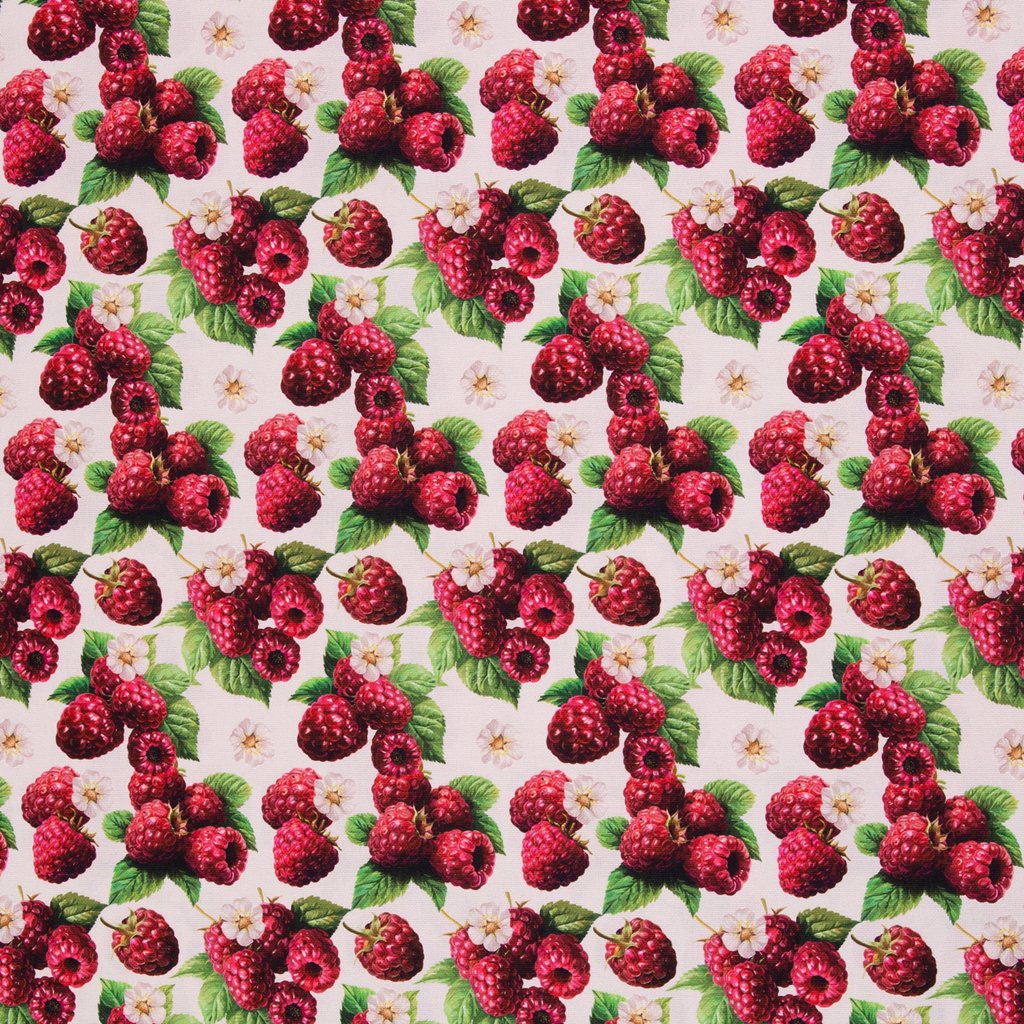 Hochwertiger Canvas Dekostoff Matteo von Swafing mit Himbeer-Motiv – 100% Baumwolle, Öko-Tex Standard 100, robuster Stoff für Taschen, Kissen & Dekoration