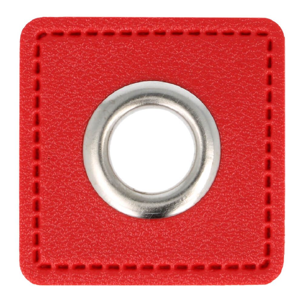 Kunstleder Ösen - Ösen Patches - Rot Viereck - 11mm - Silber - 1 Stück