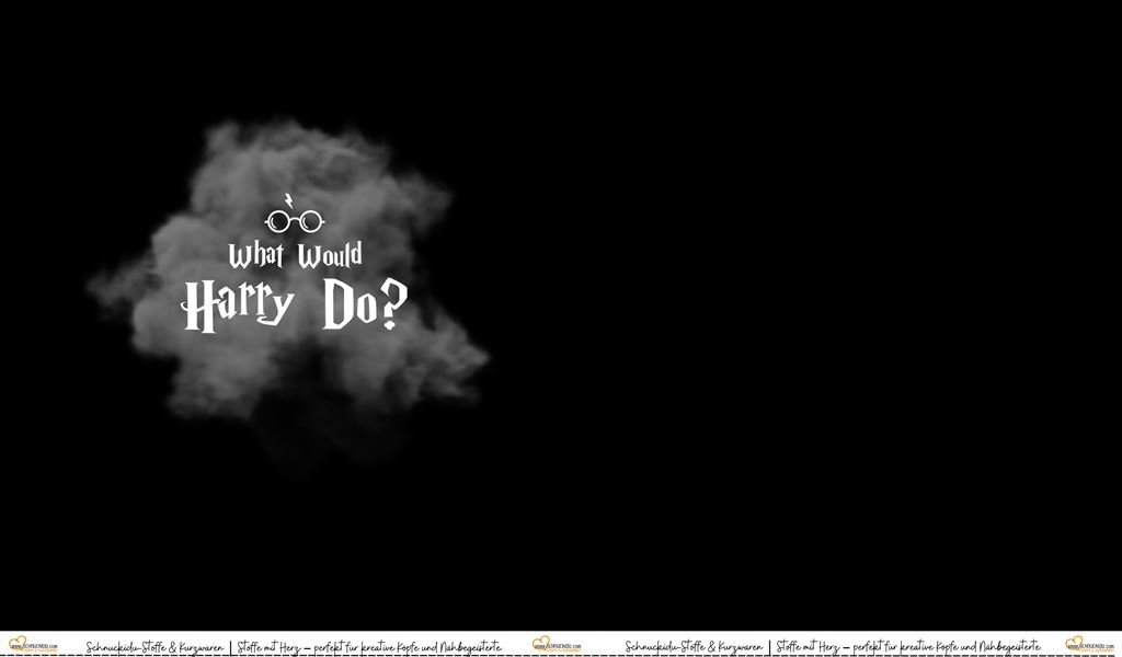 French Terry Panel "What would Harry do?" mit magischen Symbolen (Brille, Blitz) auf dunklem Melange-Hintergrund – ca. 80x145cm, 95% Baumwolle, 5% Elasthan, Öko-Tex Standard 100