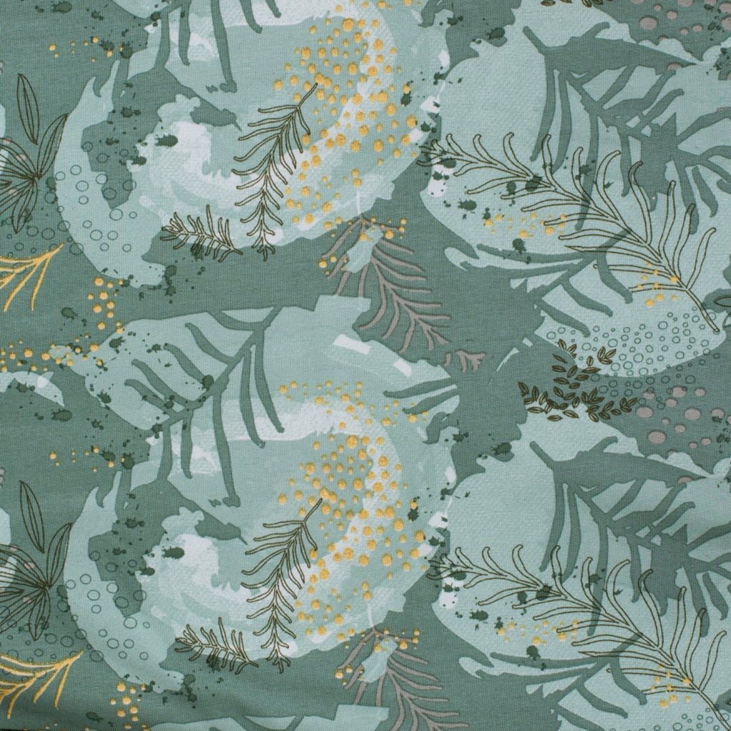 Sweat - Sweat leicht angeraut - Leaves - Blätter in Khaki und Braun auf Dusty Mint