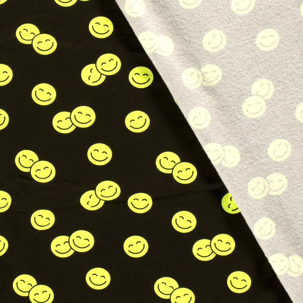 French Terry Motiv Smileys auf Schwarz online günstig kaufen bei Schnuckidu