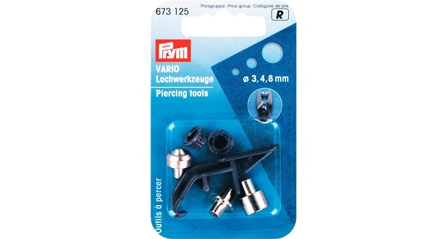 Prym Lochwerkzeuge Set für Vario-Zange – 3-teiliges Einsatz-Set mit 3mm, 4mm und 8mm Durchmesser zum Stanzen von Textilien und Leder.
