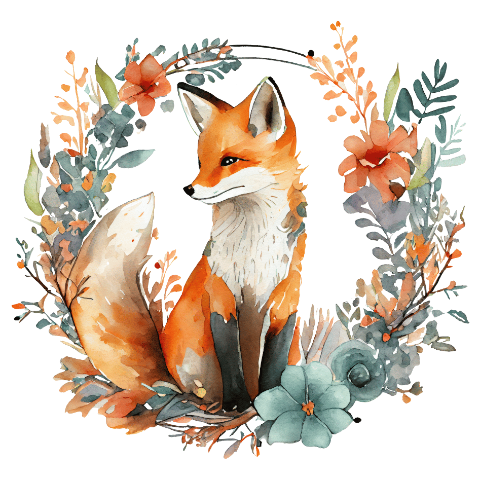 Bügelbild - Plott - Fuchs im Blumenkranz - 14,7cm x 14cm