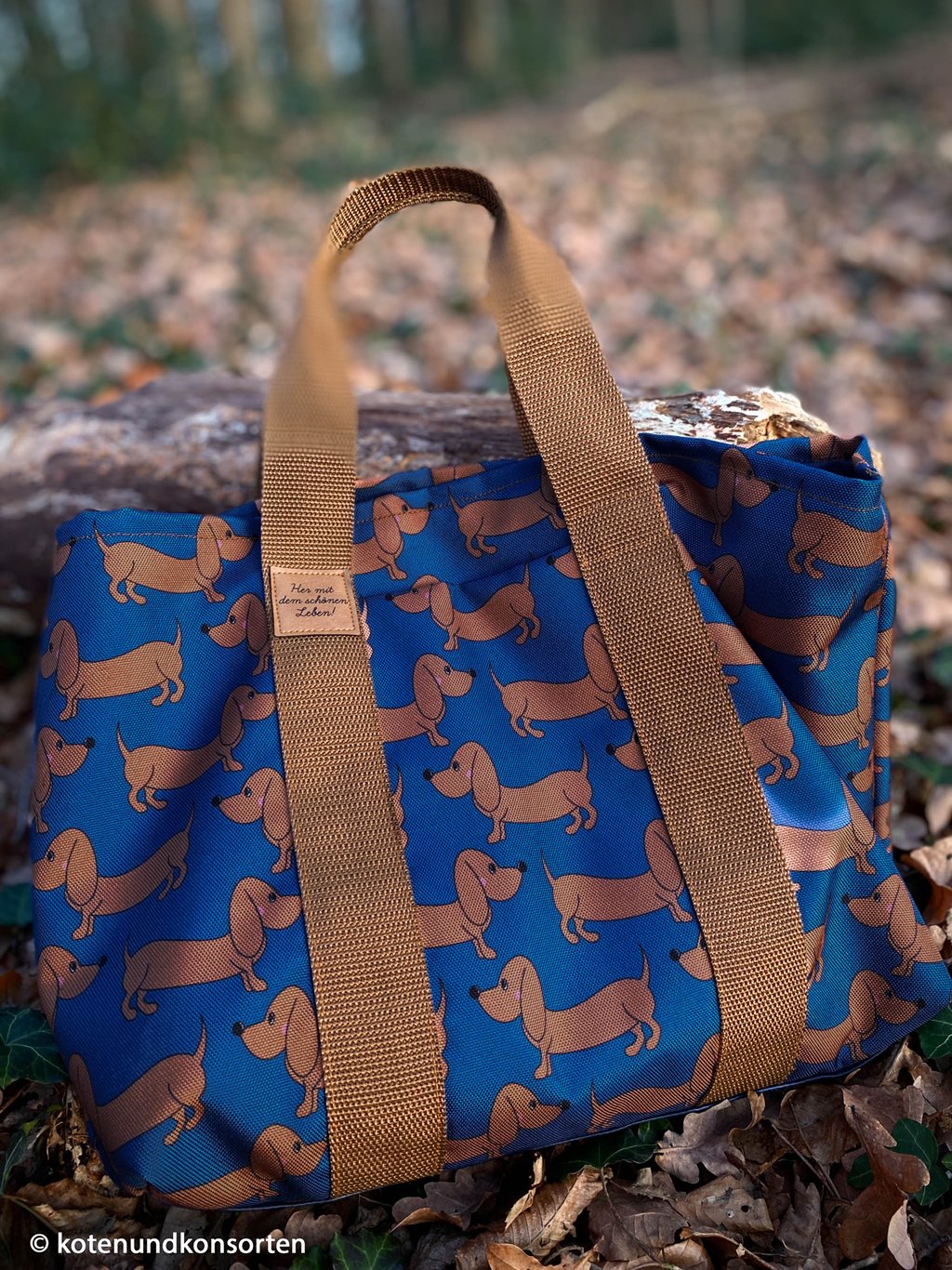 Oxfordgewebe - Polyester Webware - Happy Collection by Cherry Picking  - Dackel Blau Stoffrest 80cm