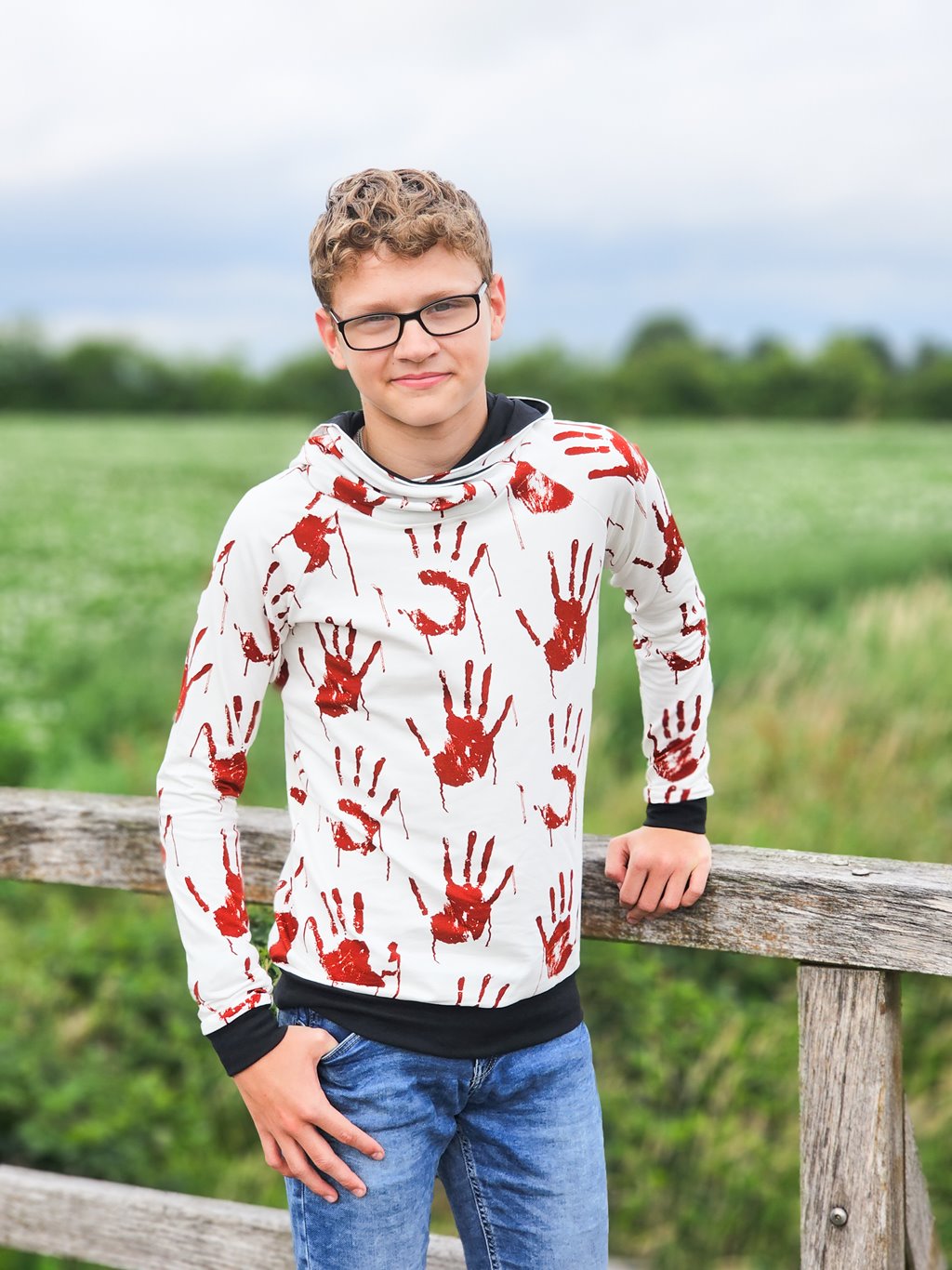 French Terry - Sommersweat Stoff - Swafing - Halloween - Blutige Hände
