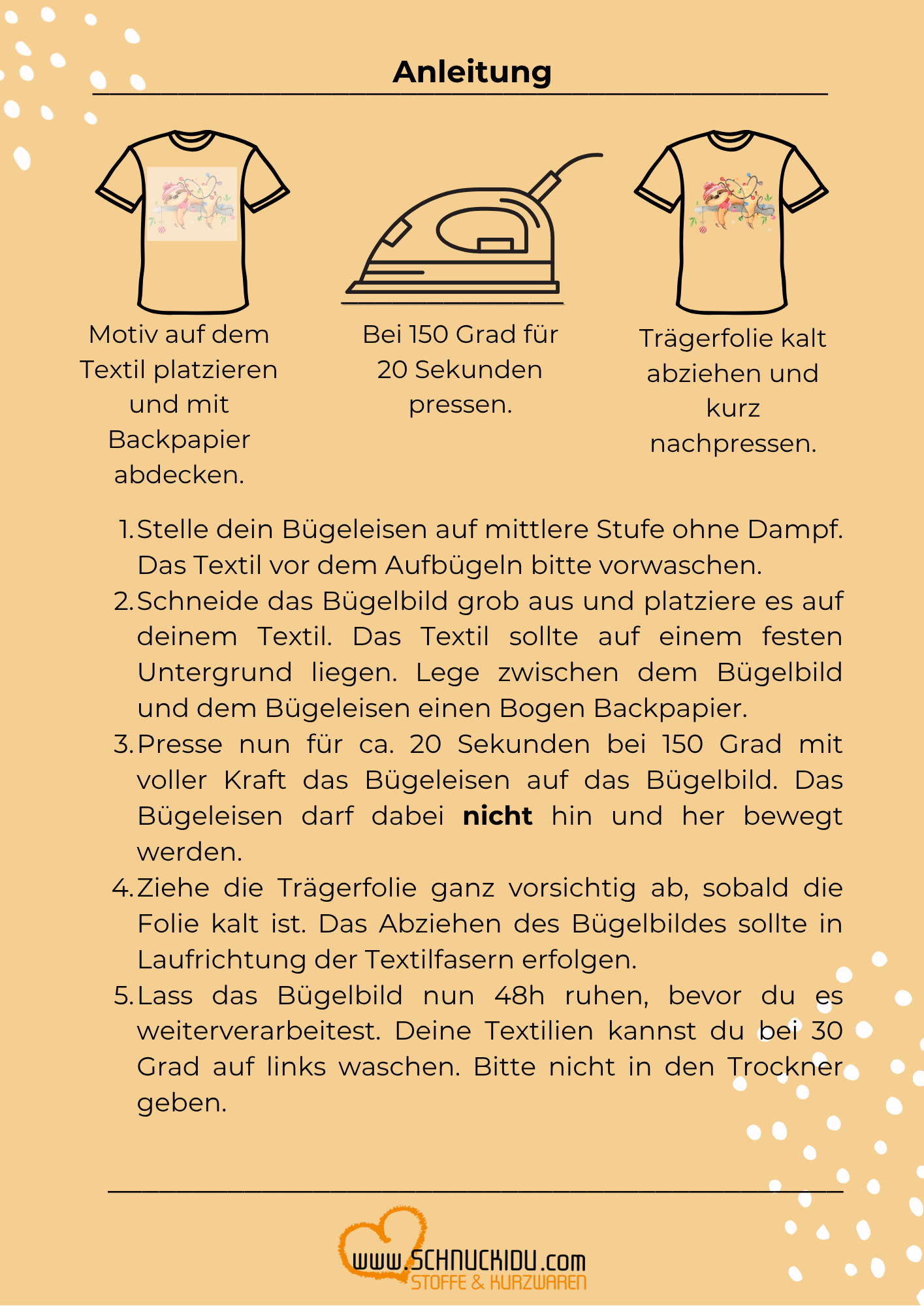 Schnuckidu Bügelbild ANleitung zum Veredeln von Textilien