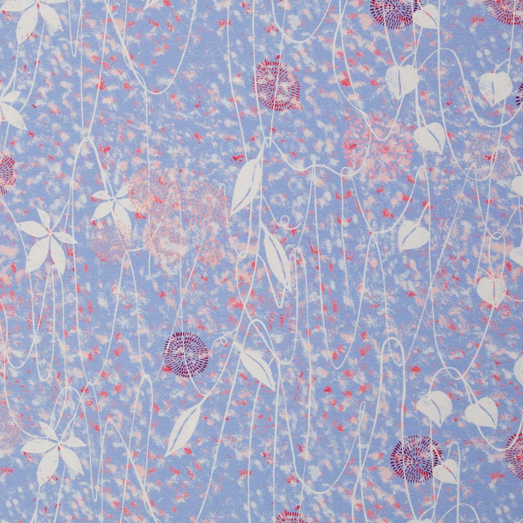Hochwertiger Swafing Motivjersey Mystical Flowers by Anette Kithier in Blau, floraler Baumwolljersey mit Elasthan für Kleider und Shirts