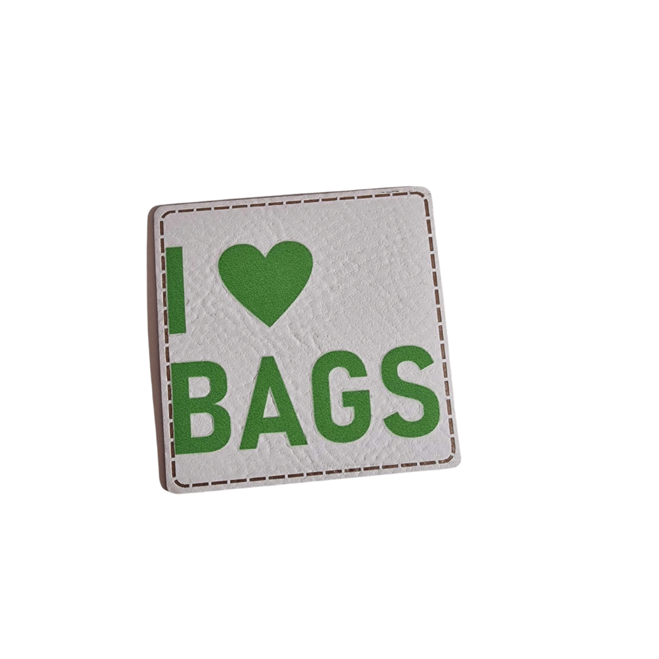 Label - Kunstleder - Creme/Grün - 5cm x 5cm - I love BAGS
