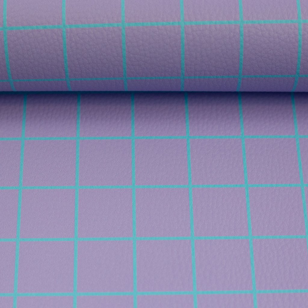 Kunstleder Happy Collection by Cherry Picking – Karo-Muster in Lila-Türkis – buntes Gingham Lederimitat