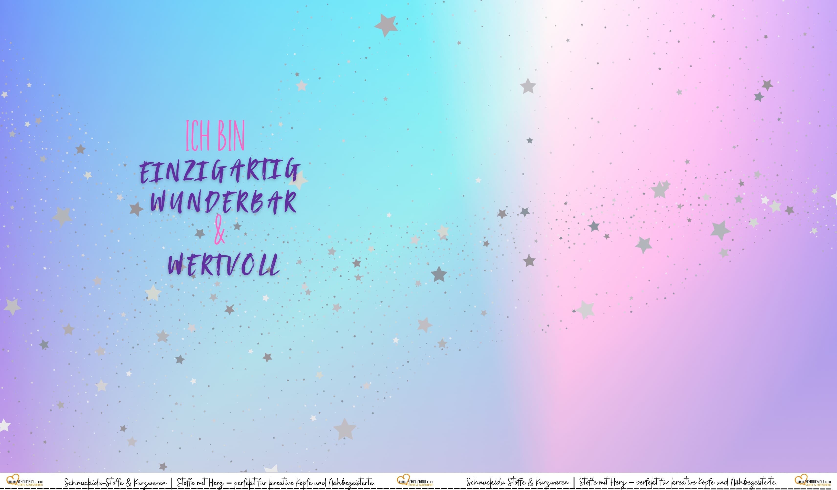 Schnuckidu Eigendesign French Terry Panel Affirmationen mit Sternenhimmel Pastell-Farbverlauf und Schriftzug Ich bin einzigartig wunderbar & wertvoll.