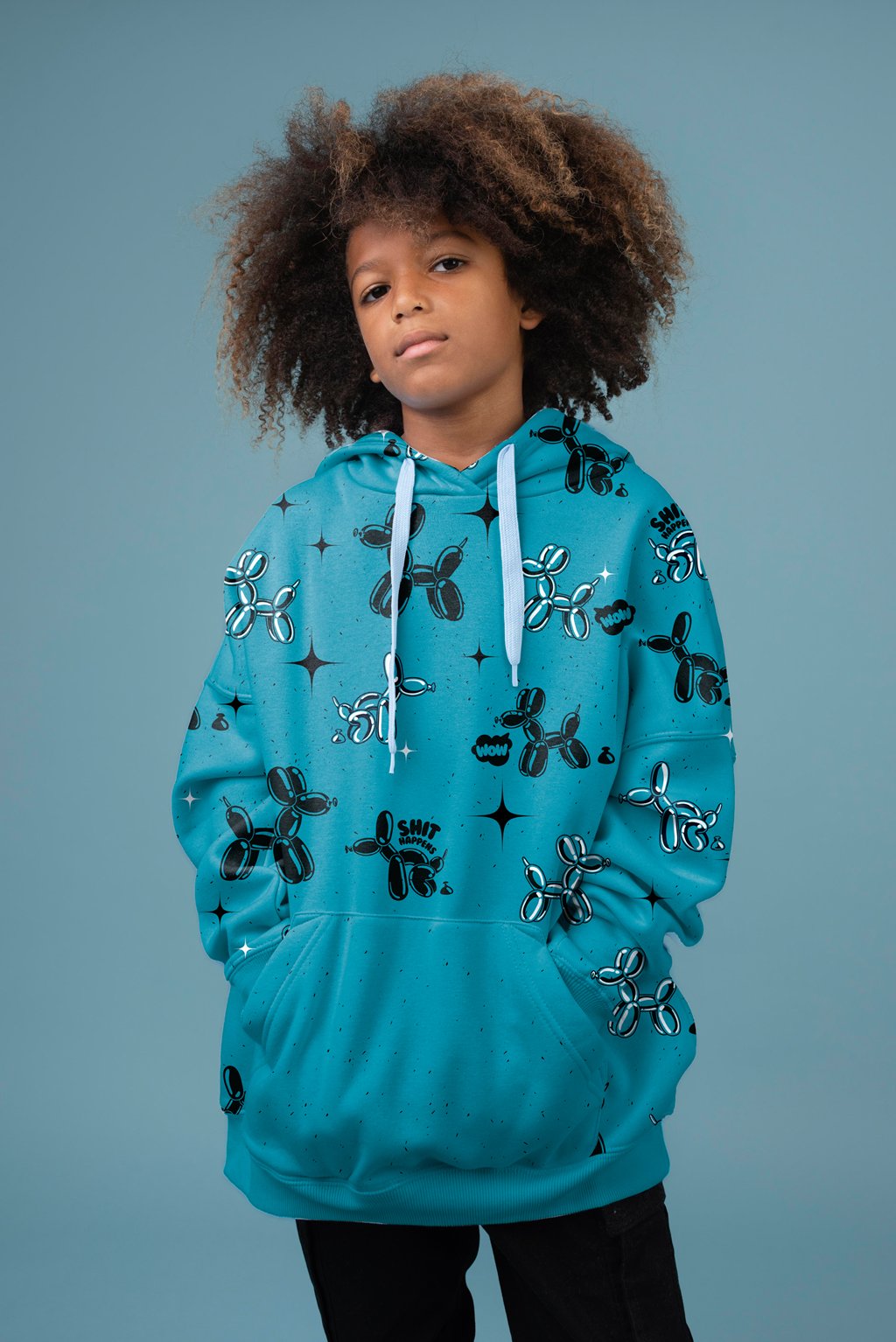 VORORDER - French Terry - Swafing - Thorsten Berger - Panel - Cheeky Animals - 80x150cm - Shit Happens Türkis