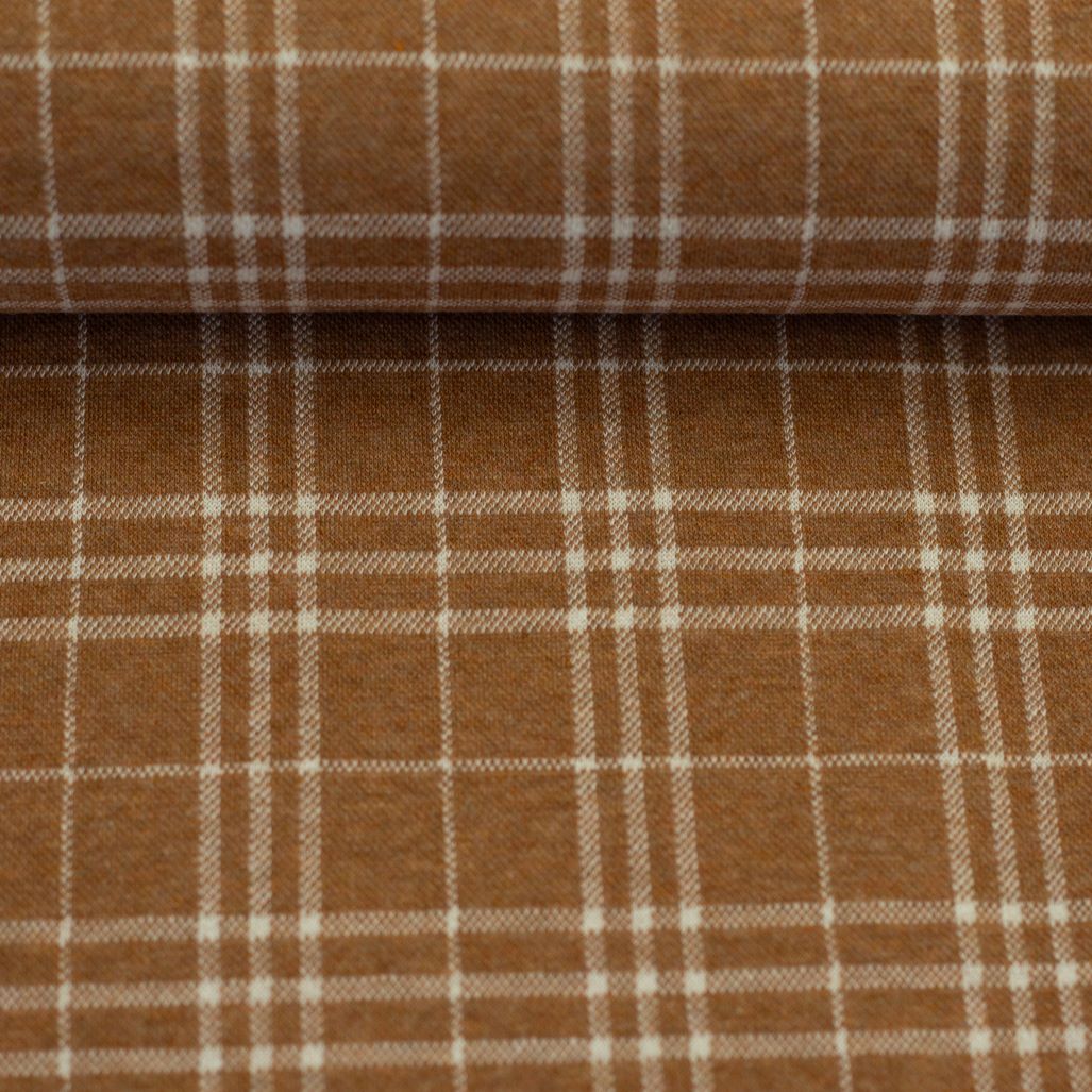 Brauner Jacquardjersey Madita von Swafing mit Karomuster Checks Meterware