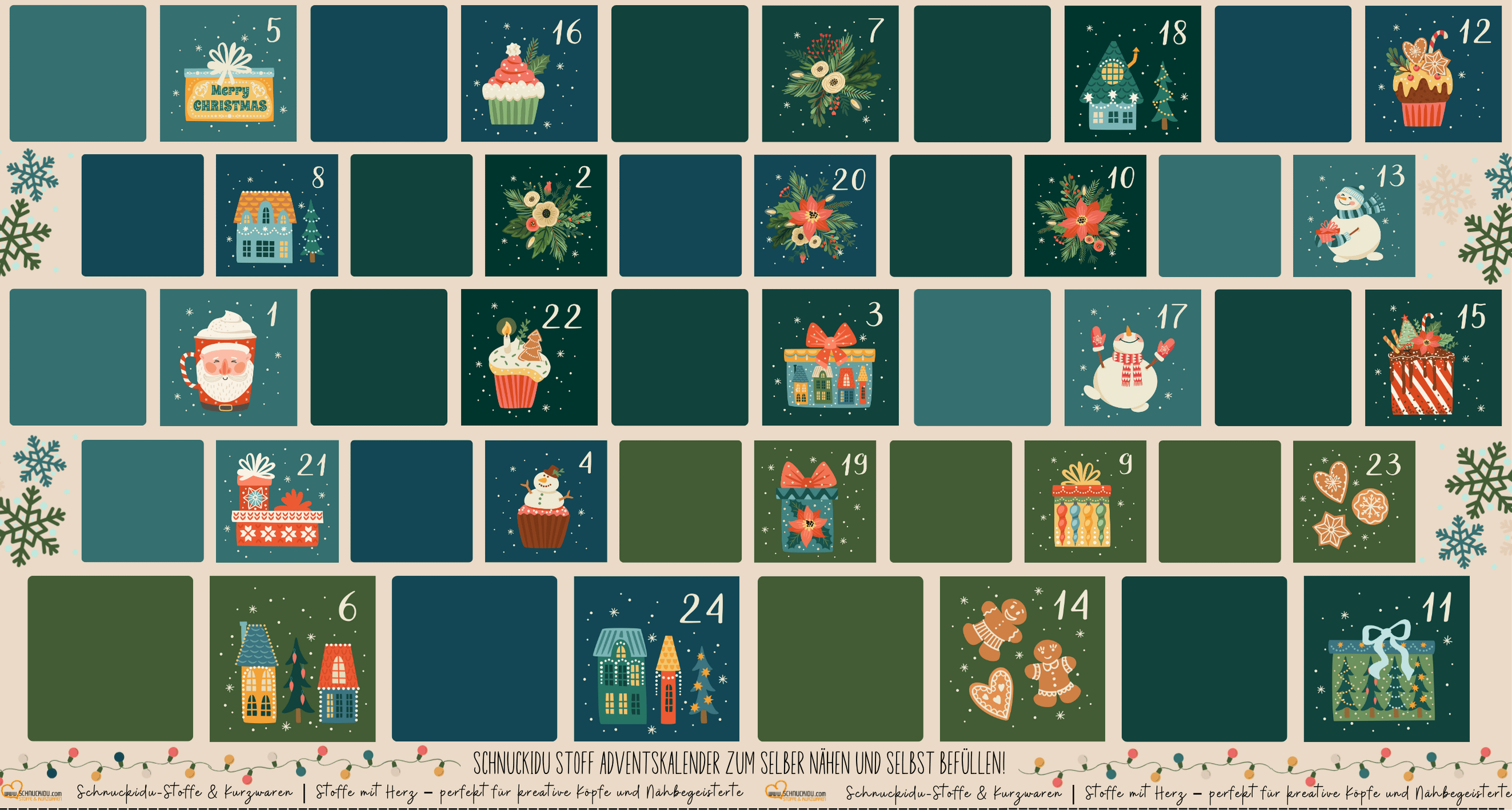 Vororder - Eigendesign - Adventskalender Canvas - Blau/Grün