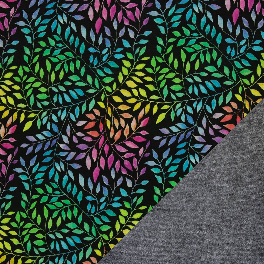 Alpenfleece - Sweat Stoff mit Plüschfell-Abseite - Swafing -  Isla - Regenbogenblätter