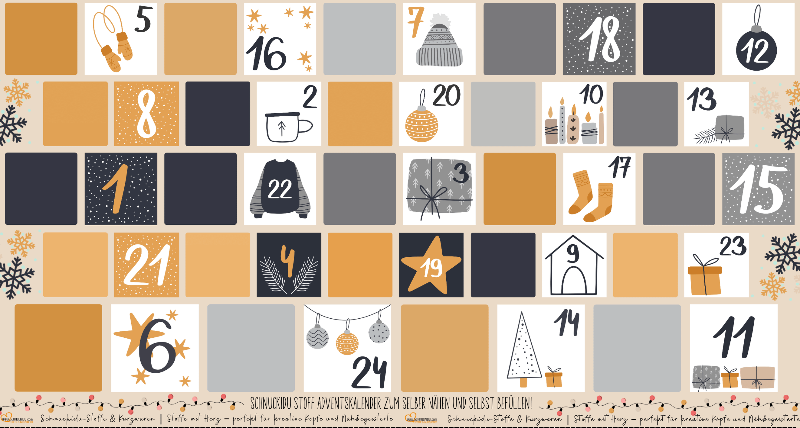 Vororder - Eigendesign - Adventskalender Canvas - Ocker/Grau