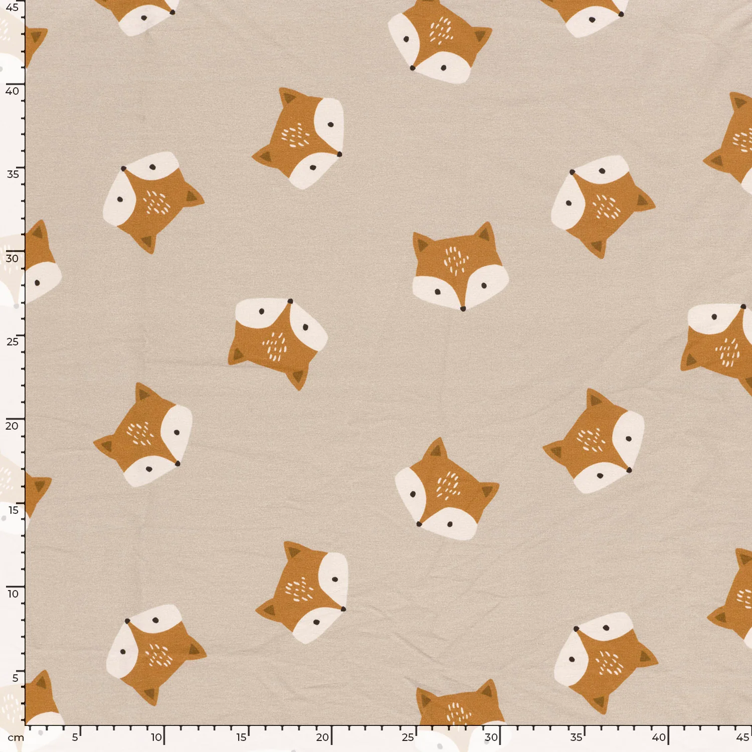 French Terry Sommersweat mit süßem Füchse-Motiv auf Beige – 95% Baumwolle, 5% Elasthan, Öko-Tex Standard 100, weicher Kinderstoff für Hoodies & Hosen