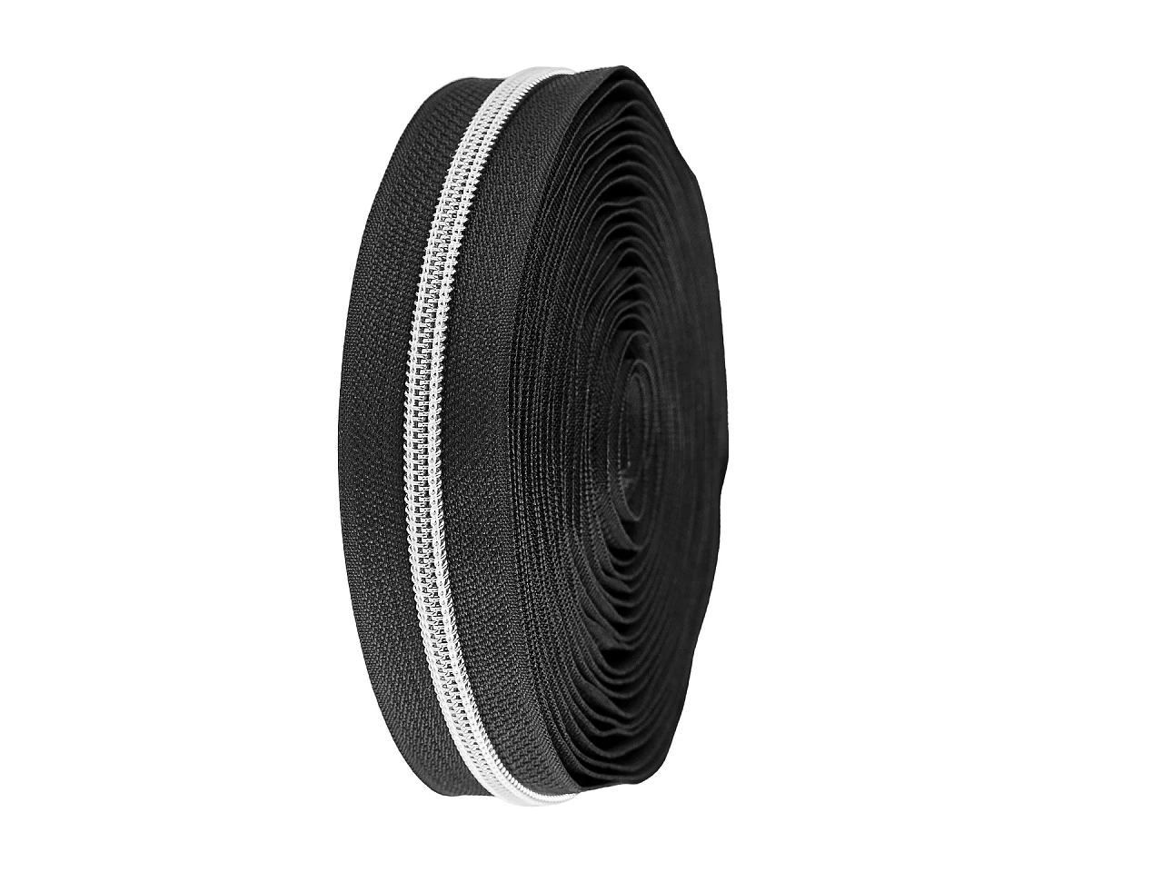 Endlosreißverschluss – Spiralreißverschluss – ohne Schieber – Meterware – 5 mm – Schwarz/Silber