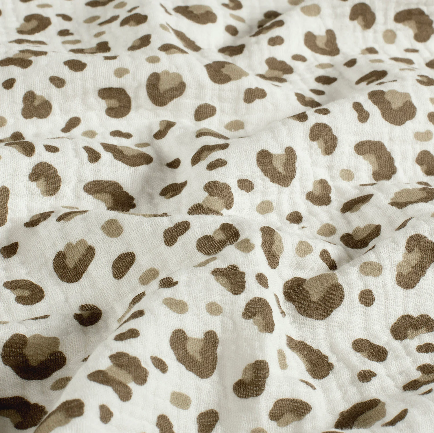 Weicher Baumwoll-Musselin mit Leopardenmuster in Ecru und Schwarz, Double Gauze, 100% Baumwolle, 135g/m², luftiger Sommerstoff für Bekleidung