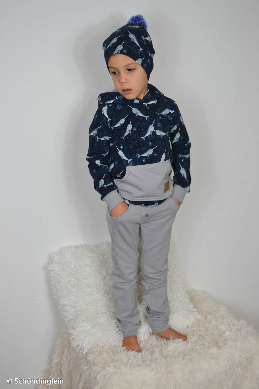 French Terry - Swafing - Arctic by Christiane Zielinski - Narwale auf Navy