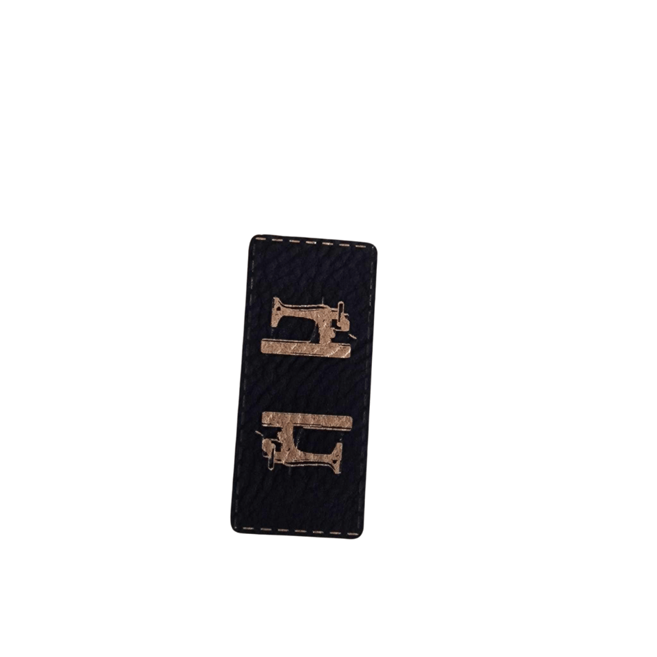 Label - Kunstleder - Schwarz/Gold - 4,5cm x 2cm - Nähmaschine