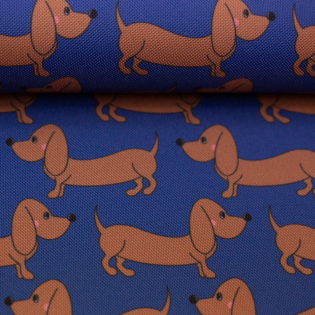 Oxfordgewebe - Polyester Webware - Happy Collection by Cherry Picking  - Dackel Blau Stoffrest 80cm